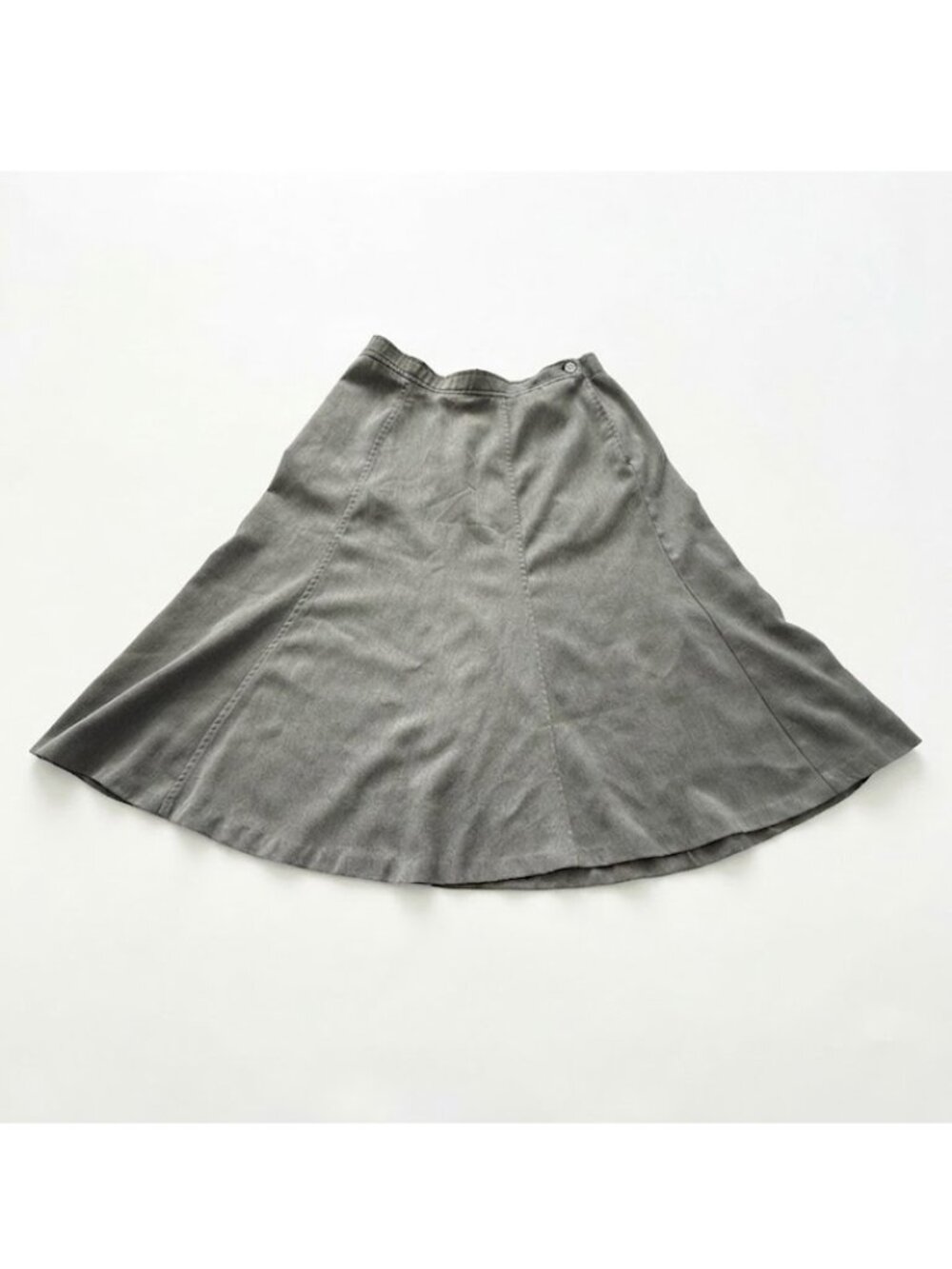 Vintage 80s Gray Midi Skirt Plus Size 18 Elastic Waist Pockets Made in USA